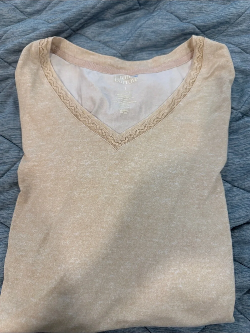 croft & barrow Light Beige V-Neck Top with Lace Trim